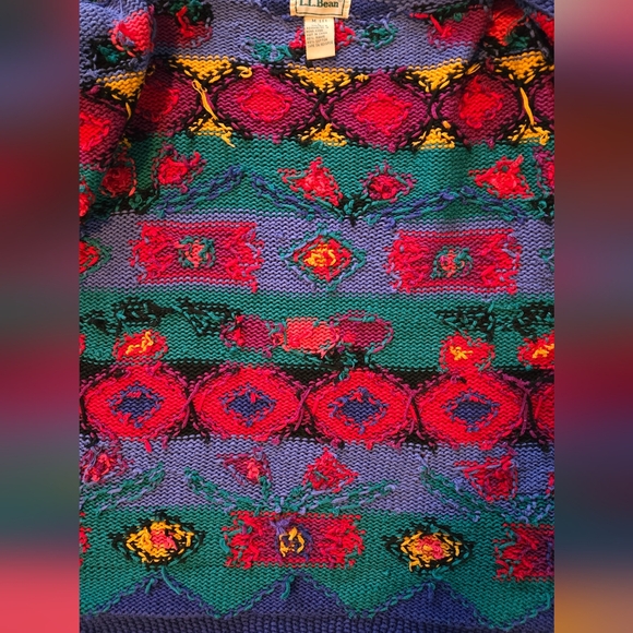 Vintage L.L. Bean Sweater Cardigan Colorful Button Up Geometric VTG - Picture 9 of 10